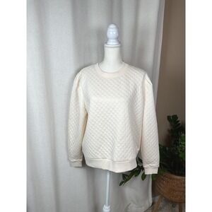 Walter Hagen Clubhouse Cream Quilted Pullover‎ Crewneck Sweatshirt Womens XL